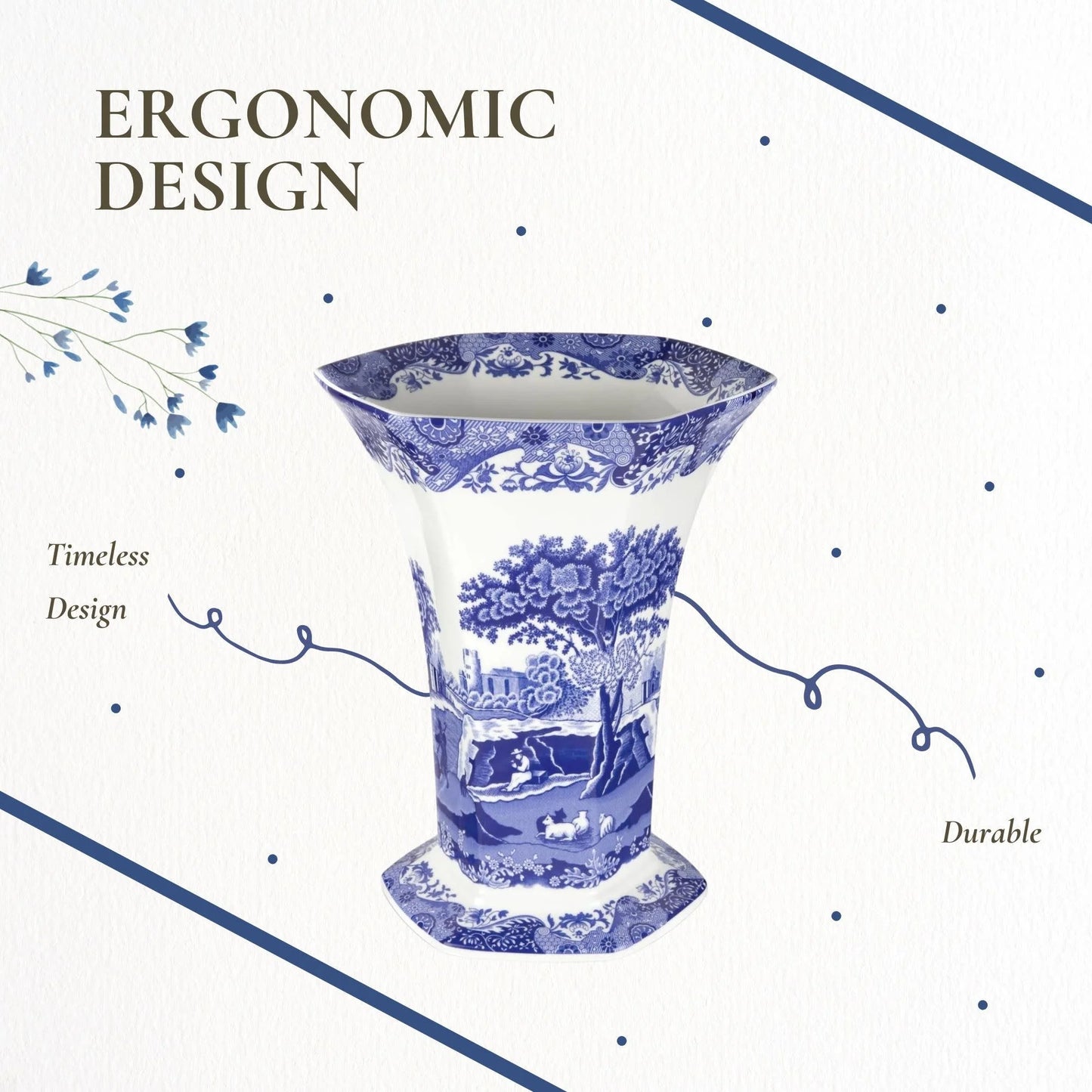 Spode Blue Italian Hexagonal Vase