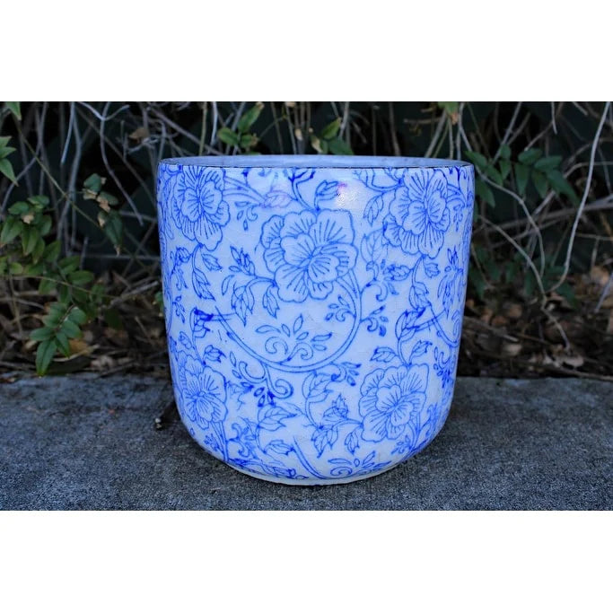 Ceramic Blue and White Cylindrical planters, 2 Prints