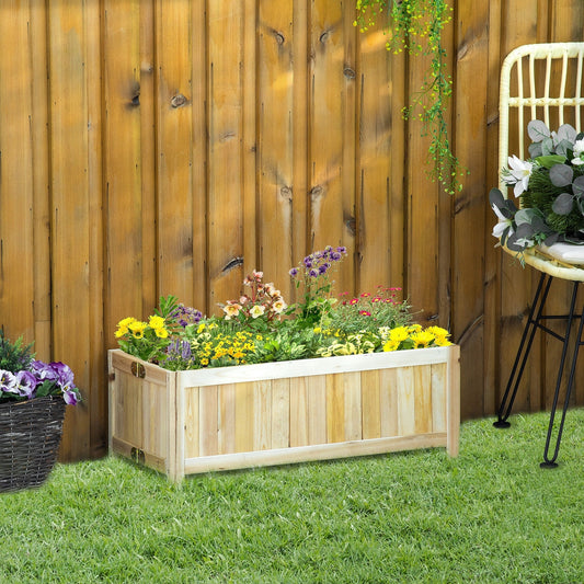 Outsunny 28'' x 12'' Foldable Raised Garden Bed, Elevated Planter Box, Wooden Planting Bed for Vegetables, Herbs, and Flowers