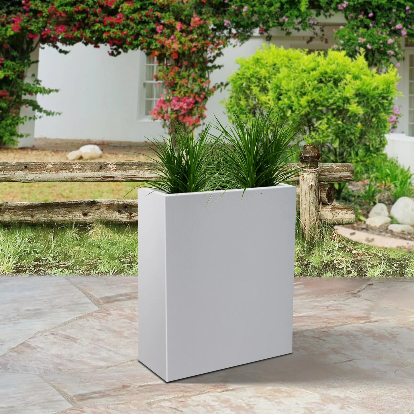 Plantara 27" H Rectangule Solid White Concrete Flower pot, Modern Handmade planter,Garden Plant potfor Outdoor