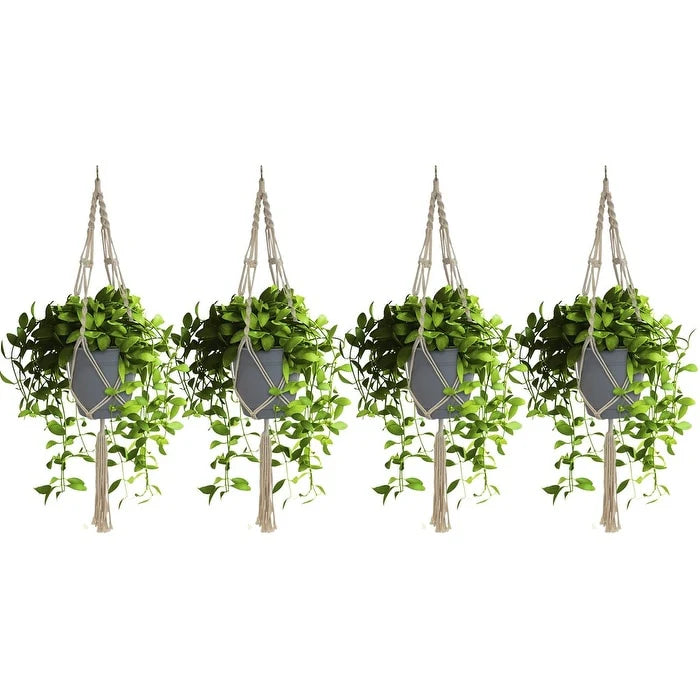 Macrame Plant Hanger (4, 6, 8 Pack) Indoor Outdoor Hanging Plant Pots Cotton Rope, Elegant for Home, Patio, Garden