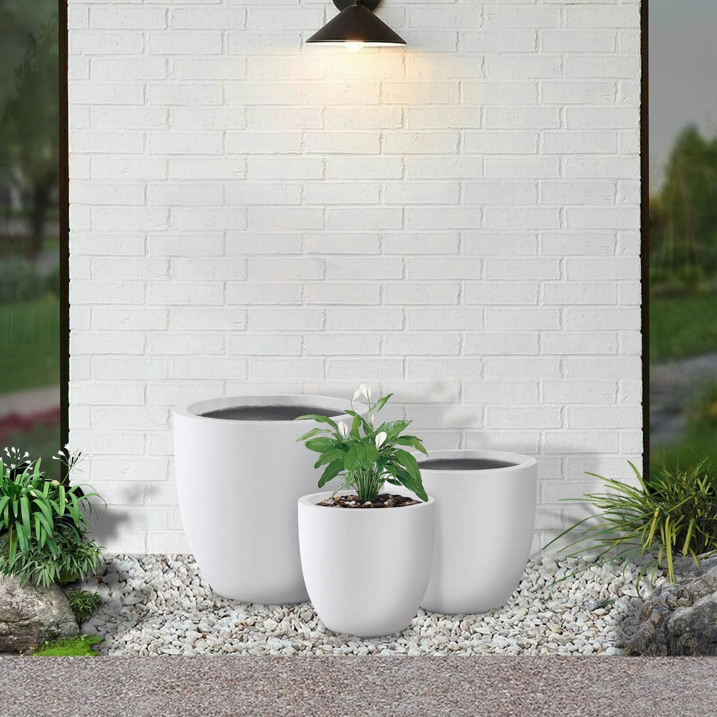 Kante 20", 16.5", 13.3"W Weathered Finish Round Concrete Planters (Set of 3), Outdoor/Indoor Decorative Pots w/ Drainage Hole