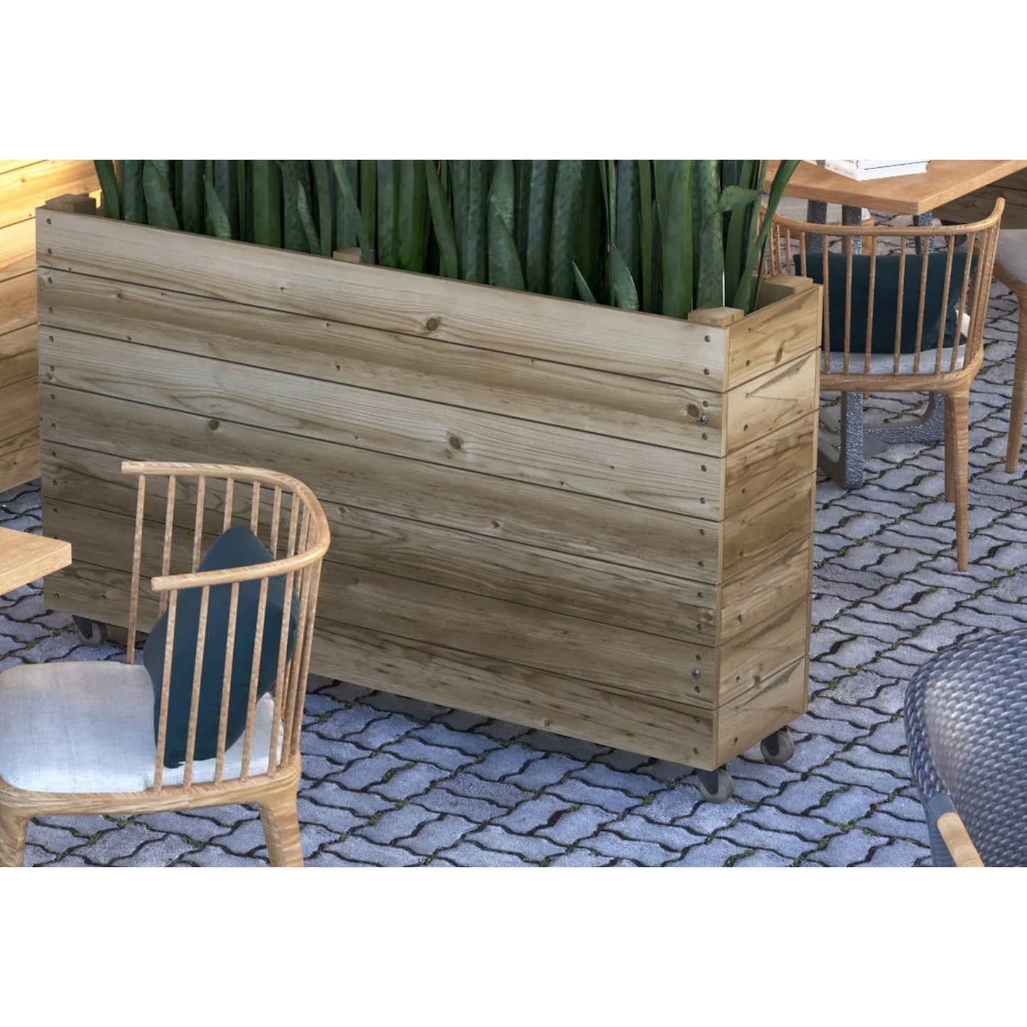 40inx12inx32in Solid Wood Rolling Planter Barrier - 1pc
