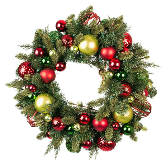 30 in. Lighted Christmas Wreath - Festive Holiday - Green