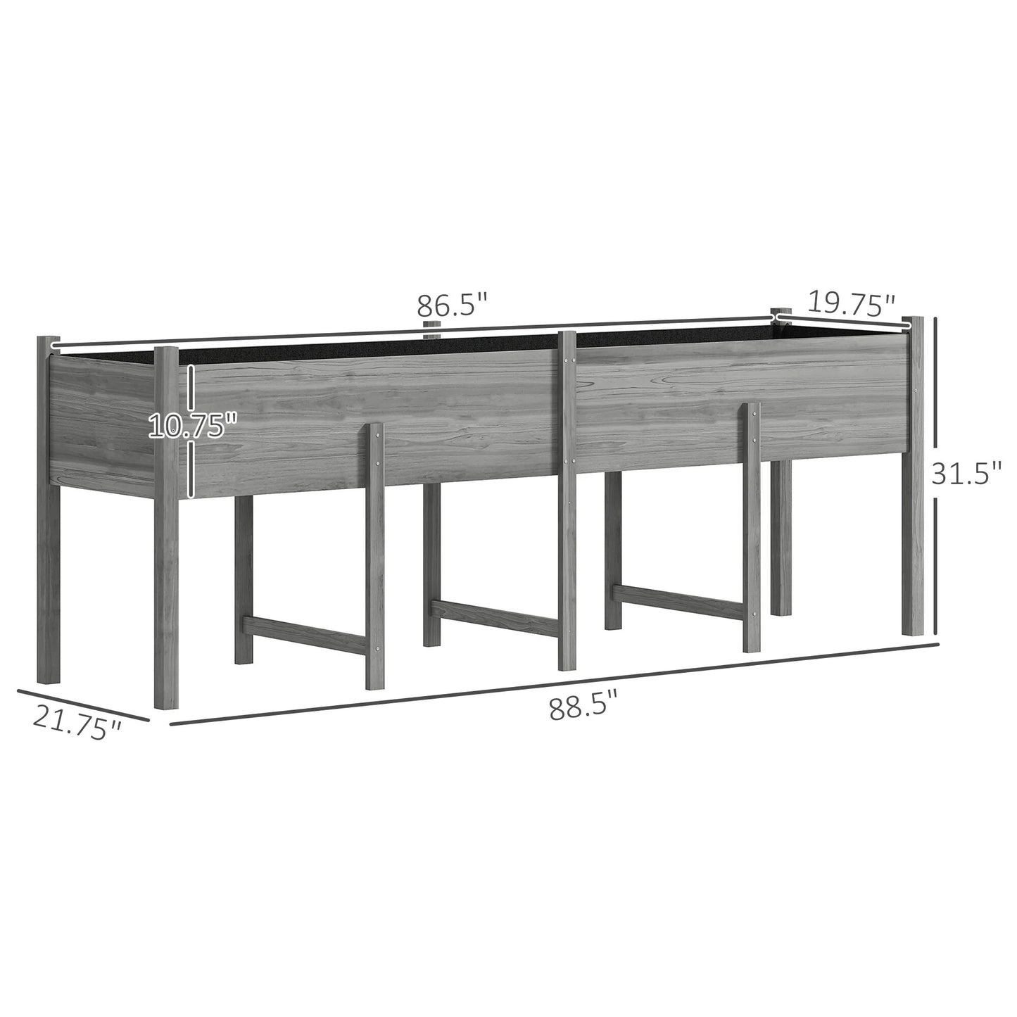 Outsunny Wooden Raised Garden Bed with Bed Liner and Drain Holes, Large Elevated Planter Box with Legs
