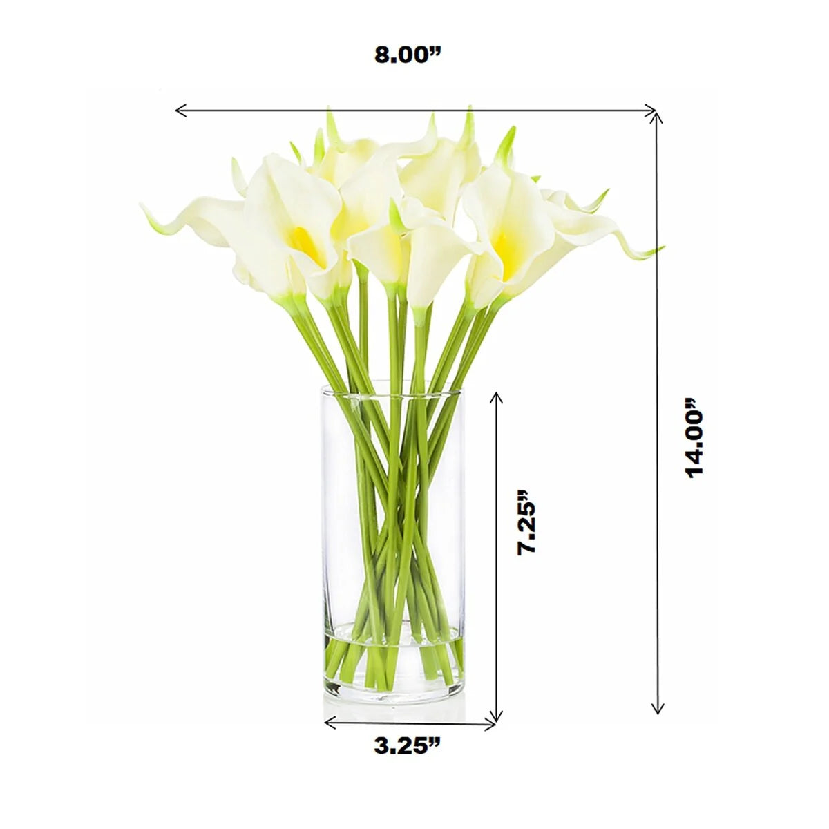 Enova Home Artificial Real Touch Calla Lily Fake Silk Flowers Arrangement in Clear Glass Vase with Faux Water for Decoration