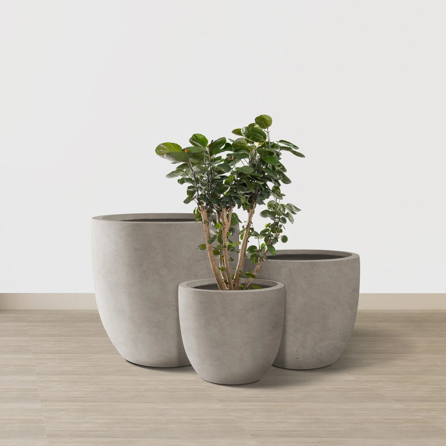 Kante 18", 14", 10"W Weathered Concrete Round Planters (Set of 3), Outdoor/Indoor, Modern, Lightweight