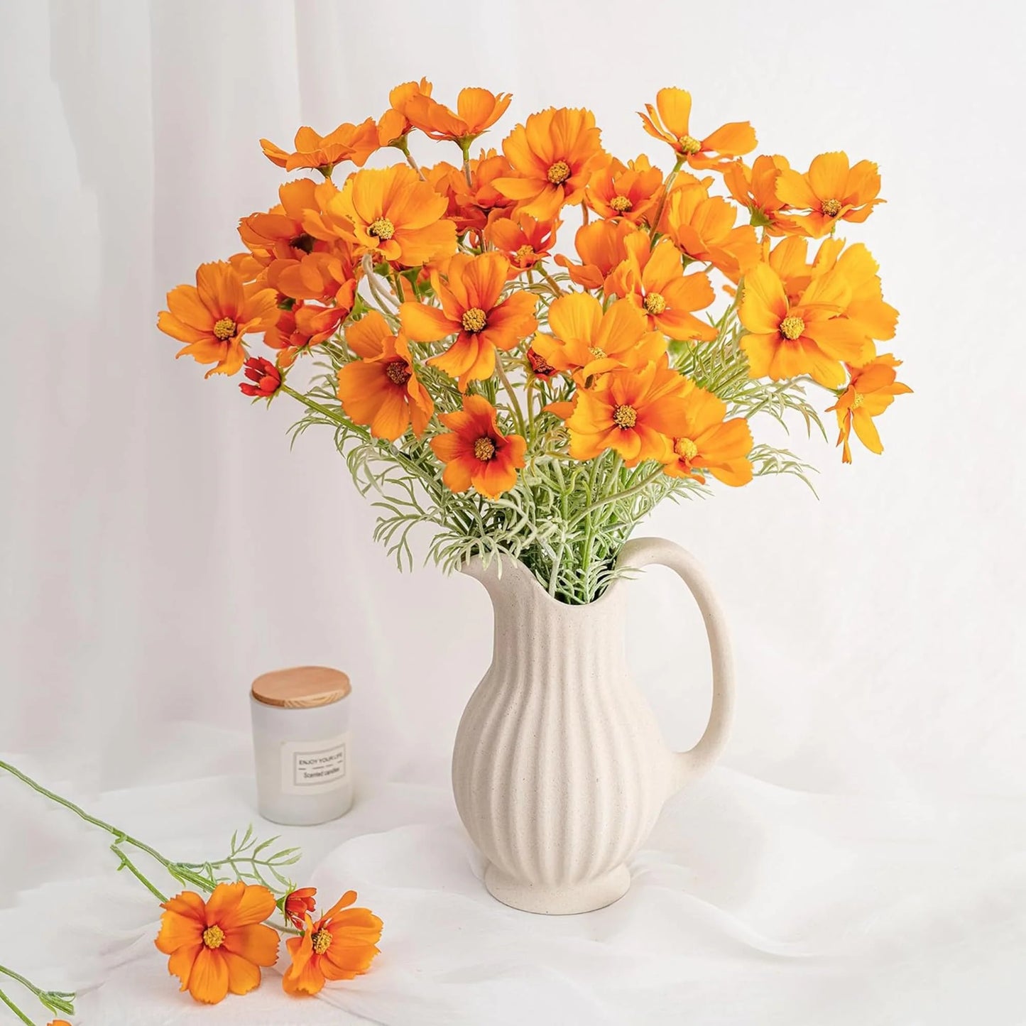Orange Silk Decorative Artificial Cosmos Faux Flowers
