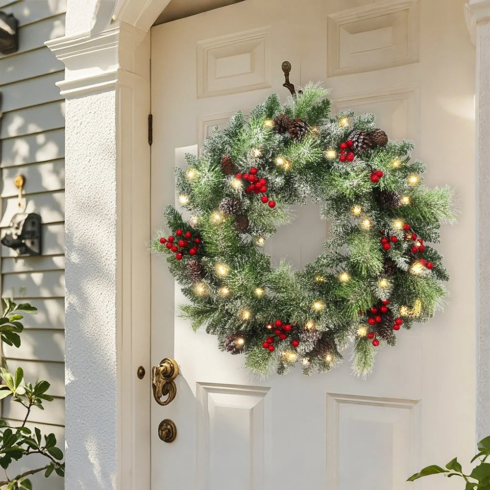Maypex 24'' Lighted Faux Christmas Wreath - Green - 24.00" L x 24.00" W x 5.00" H