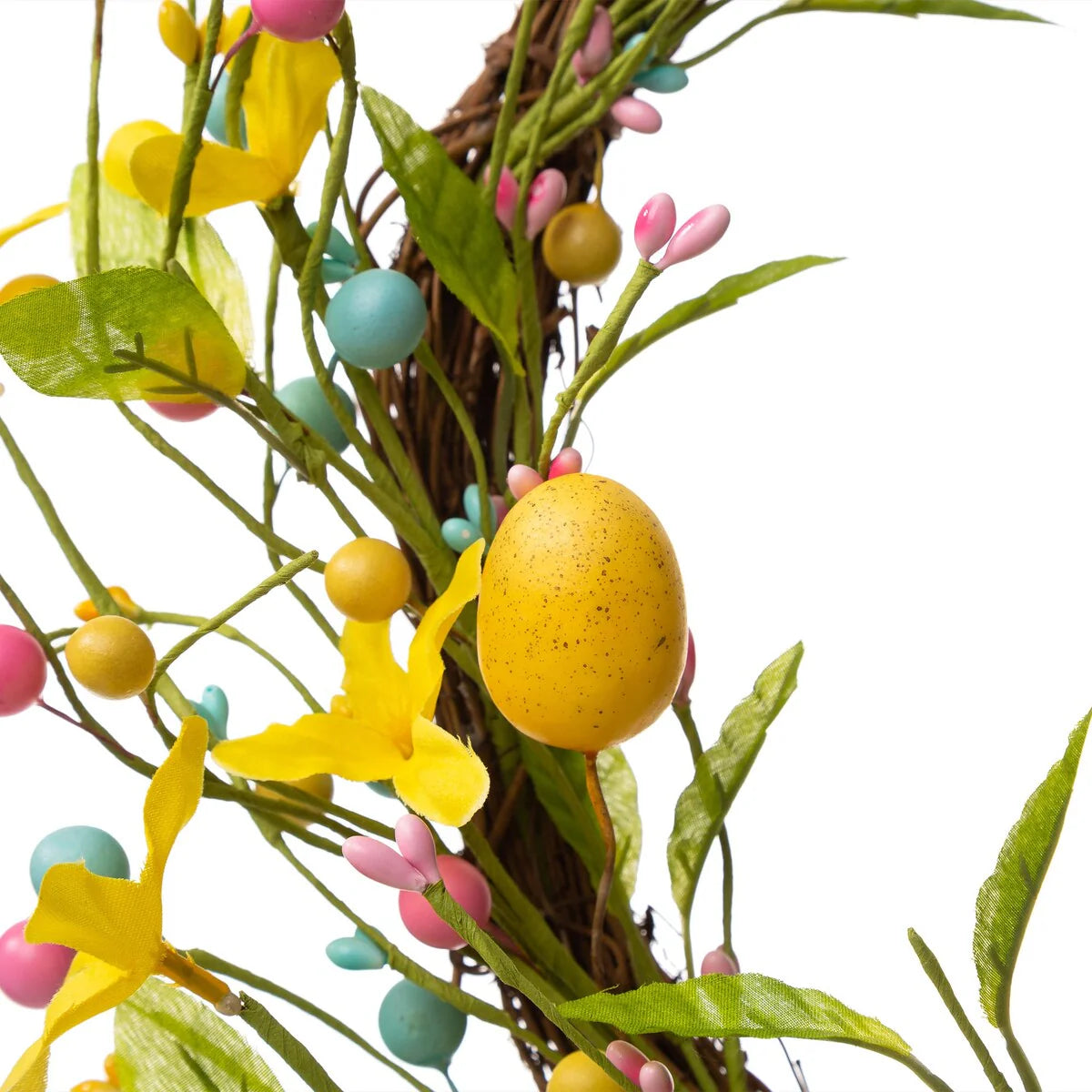 Glitzhome 24.5"H Easter Spring Bunny Shaped Eggs Wreath with Satin Ribbon Bow for Front Door Wall Decor