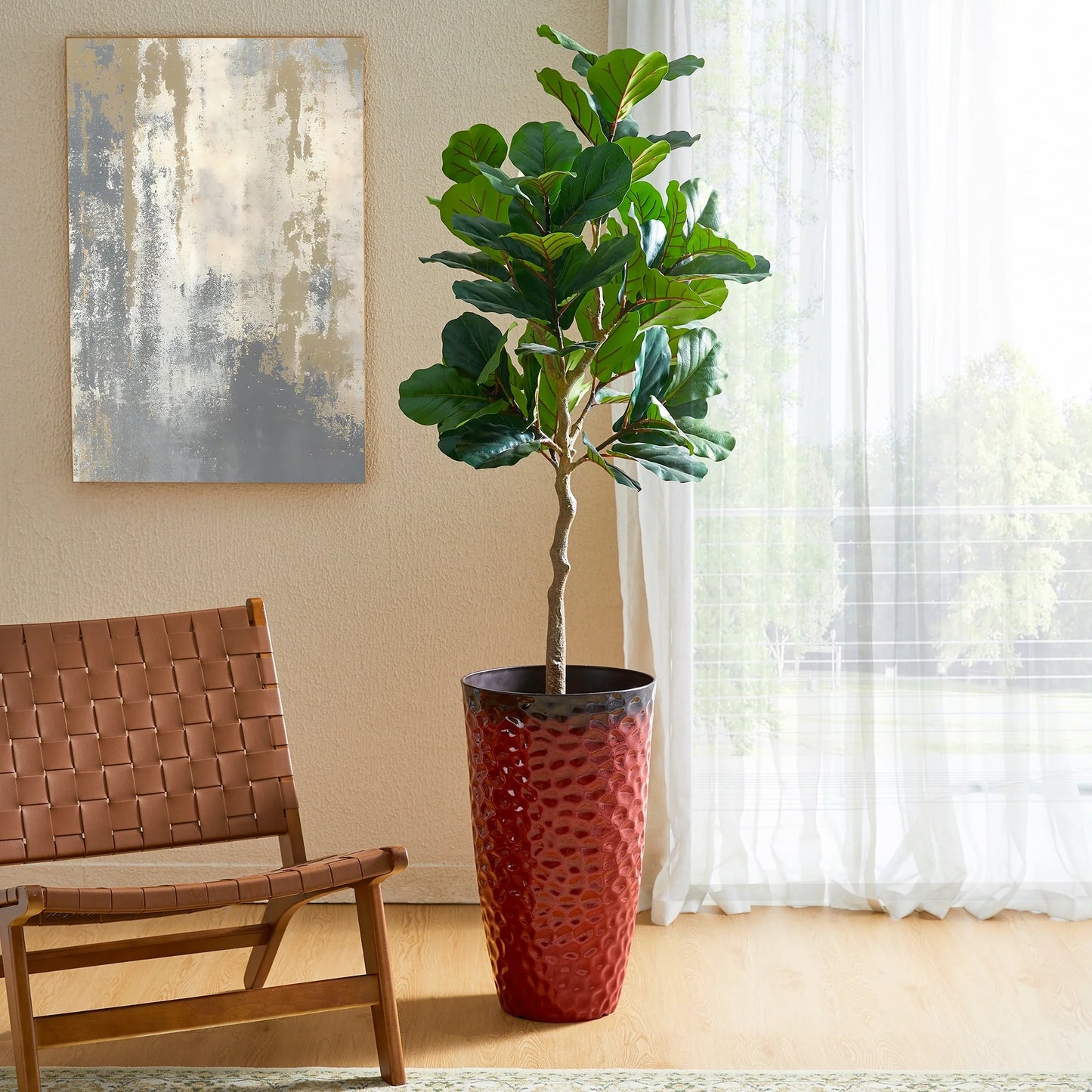 Glitzhome 23.75"H Set of 2 Oversized Eco-Friendly PP and Stone Honeycomb Textured Blue/Green/Red Tall Plastic Planter