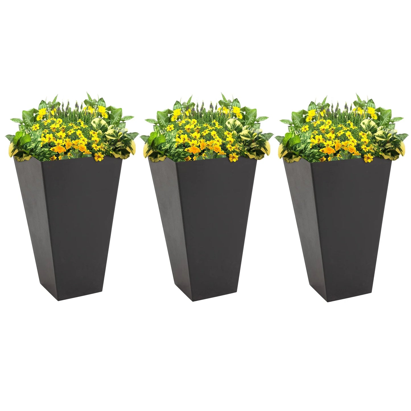 Outsunny 28" Tall Plastic Flower Pot, Set of 3, Large Outdoor & Indoor Plastic Garden Planters, for Entryway, Patio, Yard