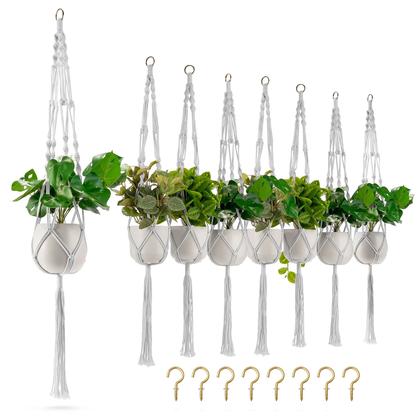 Macrame Plant Hanger (4, 6, 8 Pack) Indoor Outdoor Hanging Plant Pots Cotton Rope, Elegant for Home, Patio, Garden