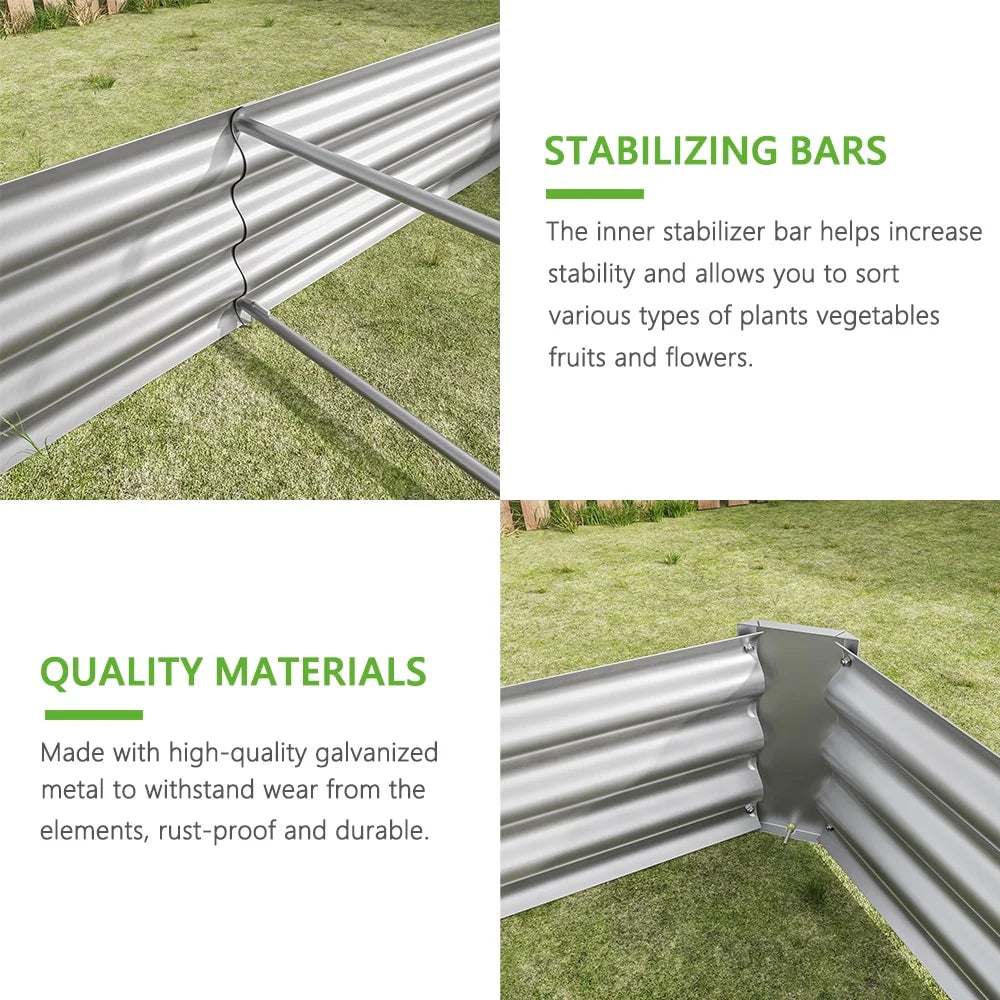 Outdoor Galvanized Metal Raised Garden Bed Kit - 6 x 3 x 1 ft