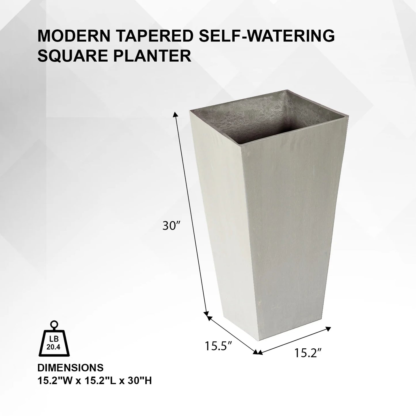 XBrand Modern Square Tapered Planter – 28" or 30" Tall, Indoor & Outdoor Use