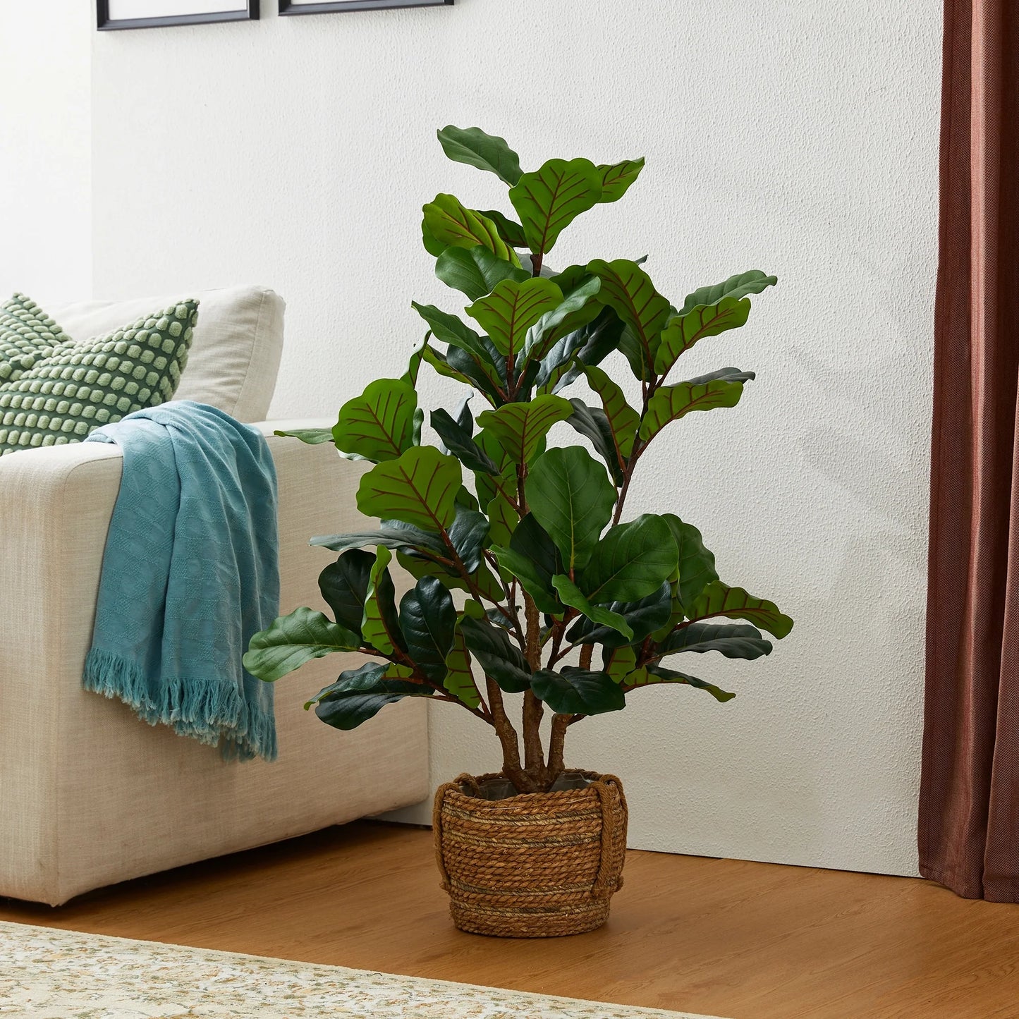 Glitzhome 3.5ft/5ft.Potted Real Touch Fiddle Leaf Fig Faux Tree