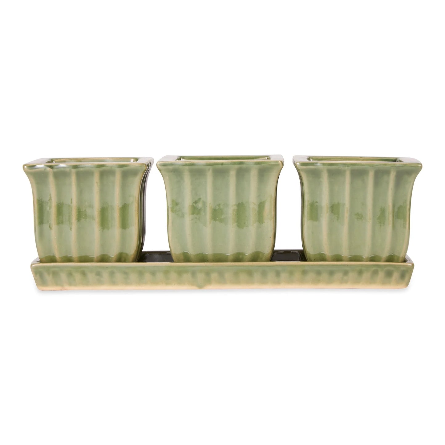 White Square Ceramic Small Planter (Set of 3)