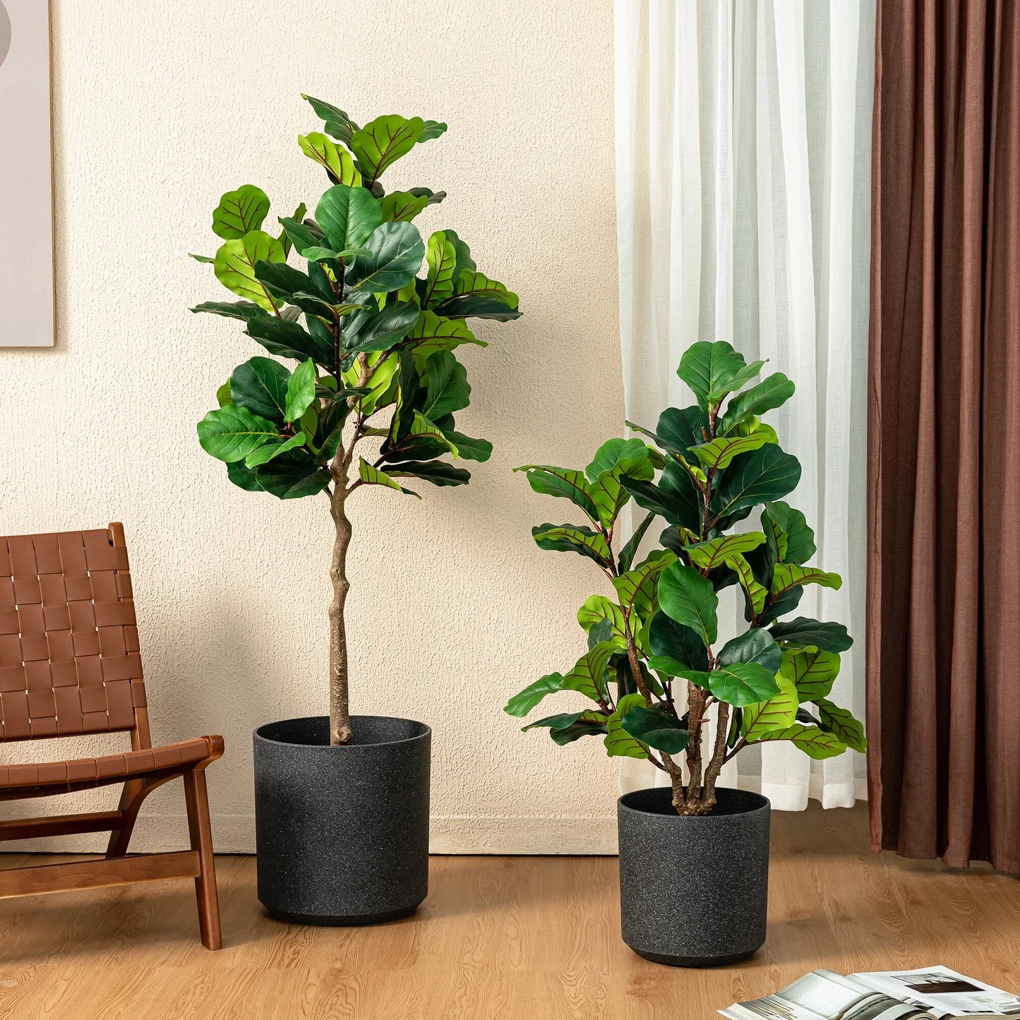 Glitzhome 3.5ft/5ft.Potted Real Touch Fiddle Leaf Fig Faux Tree