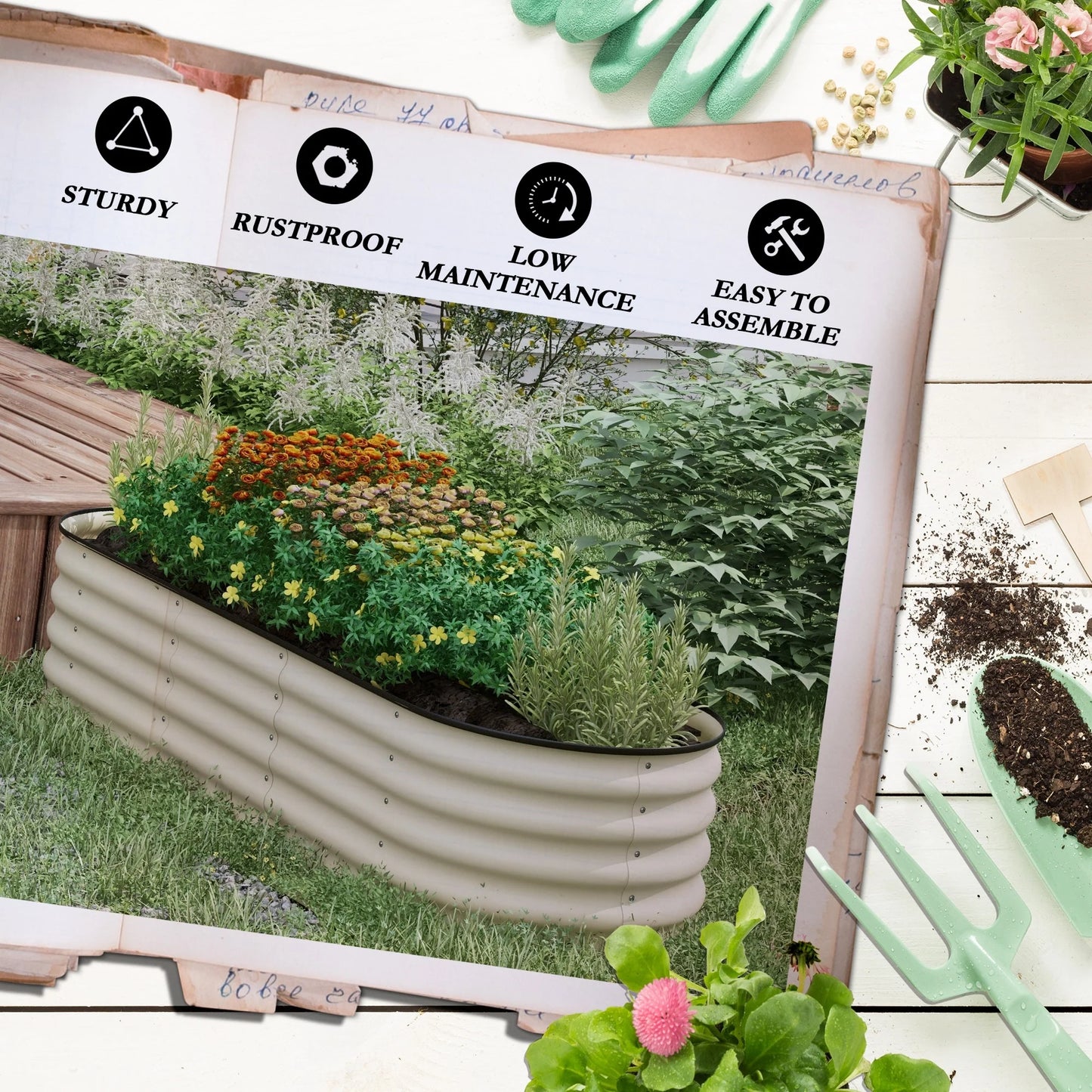 Outsunny 6.4' x 2' x 1.4' Galvanized Raised Garden Bed Kit, Outdoor Metal Elevated Planter Box with Safety Edging