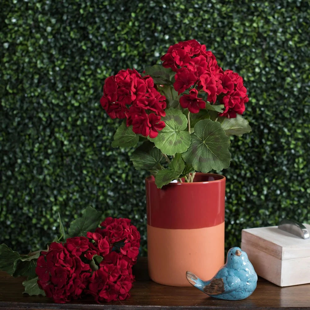Vickerman 18" Artificial Red Geranium Bush, 4 Pack