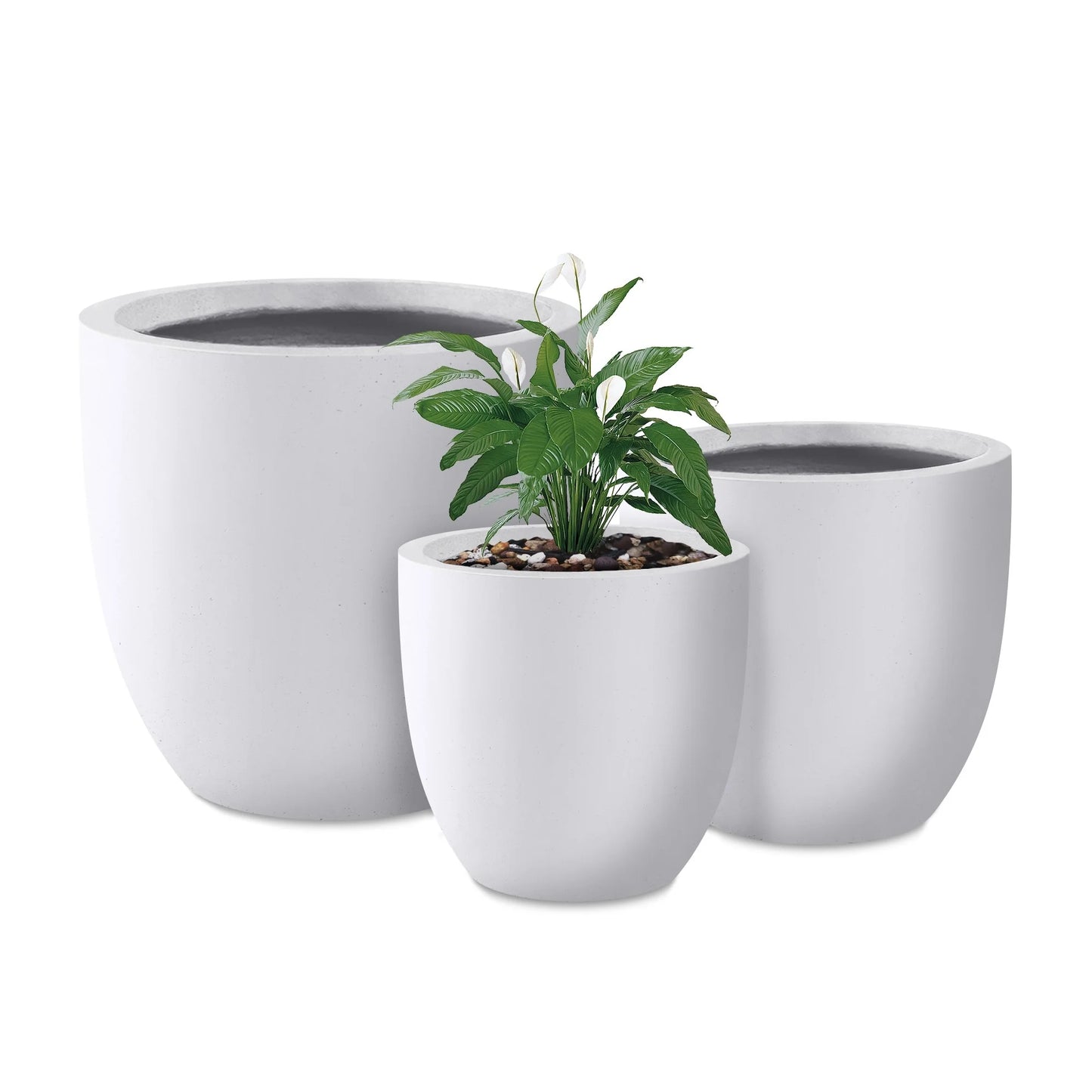Kante 20", 16.5", 13.3"W Weathered Finish Round Concrete Planters (Set of 3), Outdoor/Indoor Decorative Pots w/ Drainage Hole