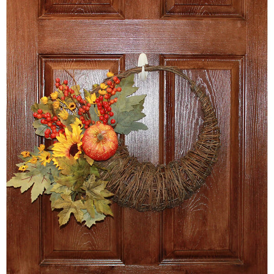 18" Fall Leaves Pumpkin Berries Cornucopia Wreath