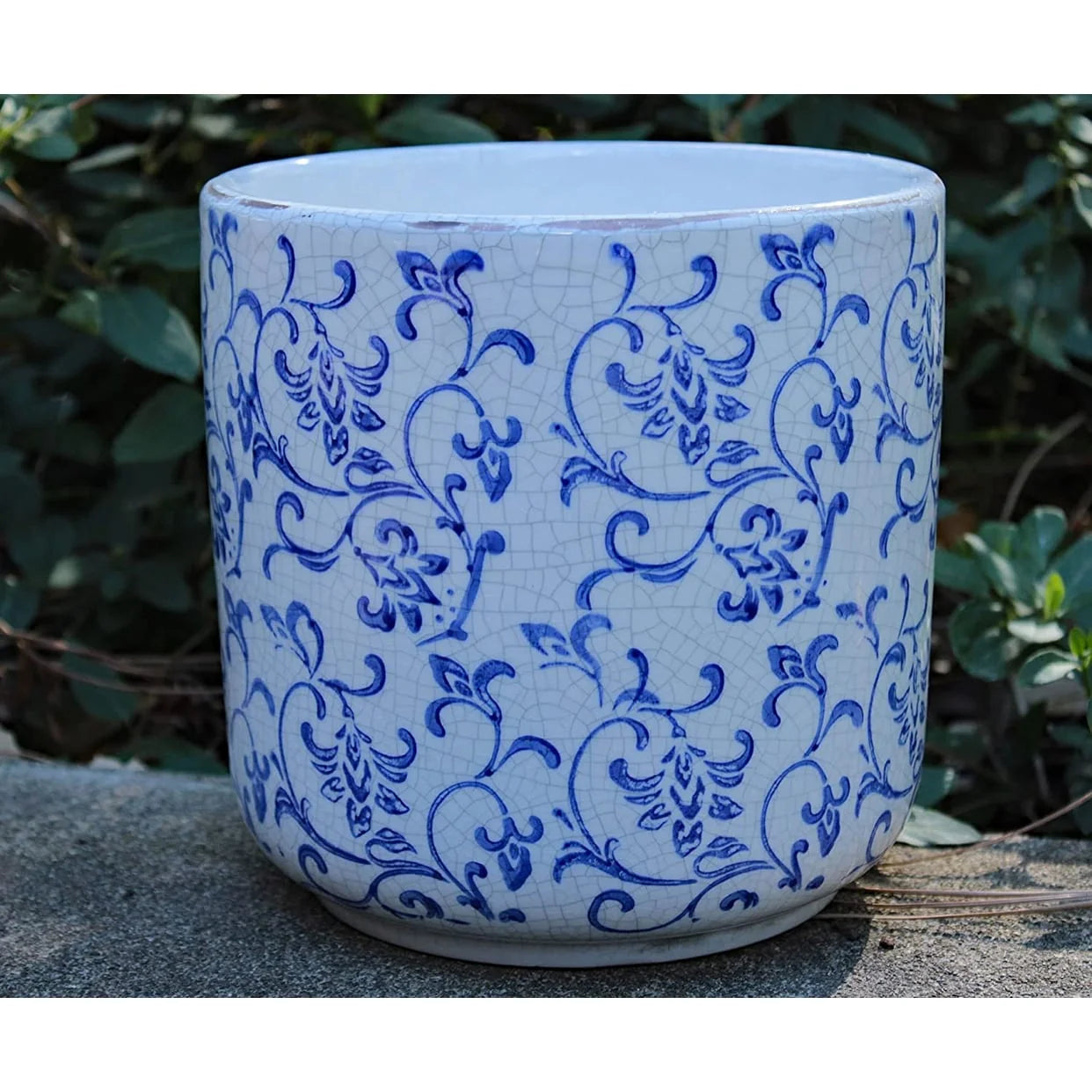 Ceramic Blue and White Cylindrical planters, 2 Prints