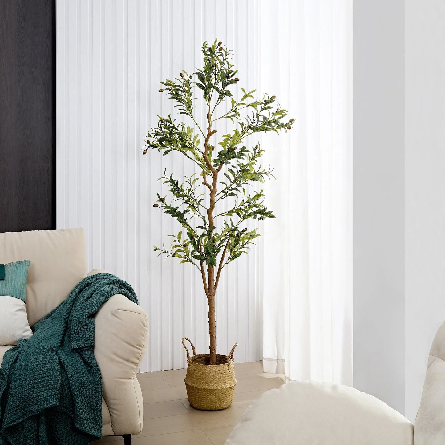 Artificial Olive Tree 59/71 Inch Tall Faux Silk Plant Indoor Fake Potted Tree with Wood Branches and Fruits