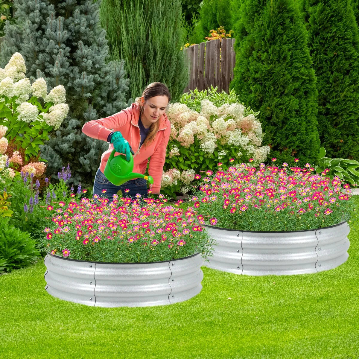 Aoodor Round Raised Garden Bed -Set Of 2-Silver