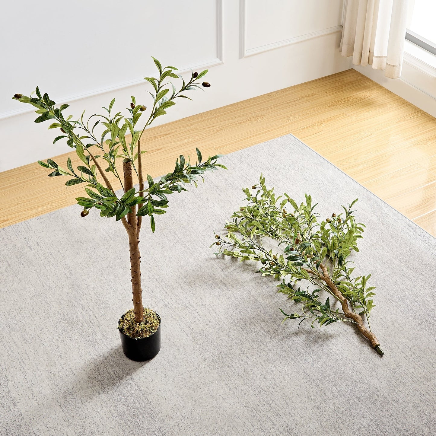 Artificial Olive Tree 59/71 Inch Tall Faux Silk Plant Indoor Fake Potted Tree with Wood Branches and Fruits