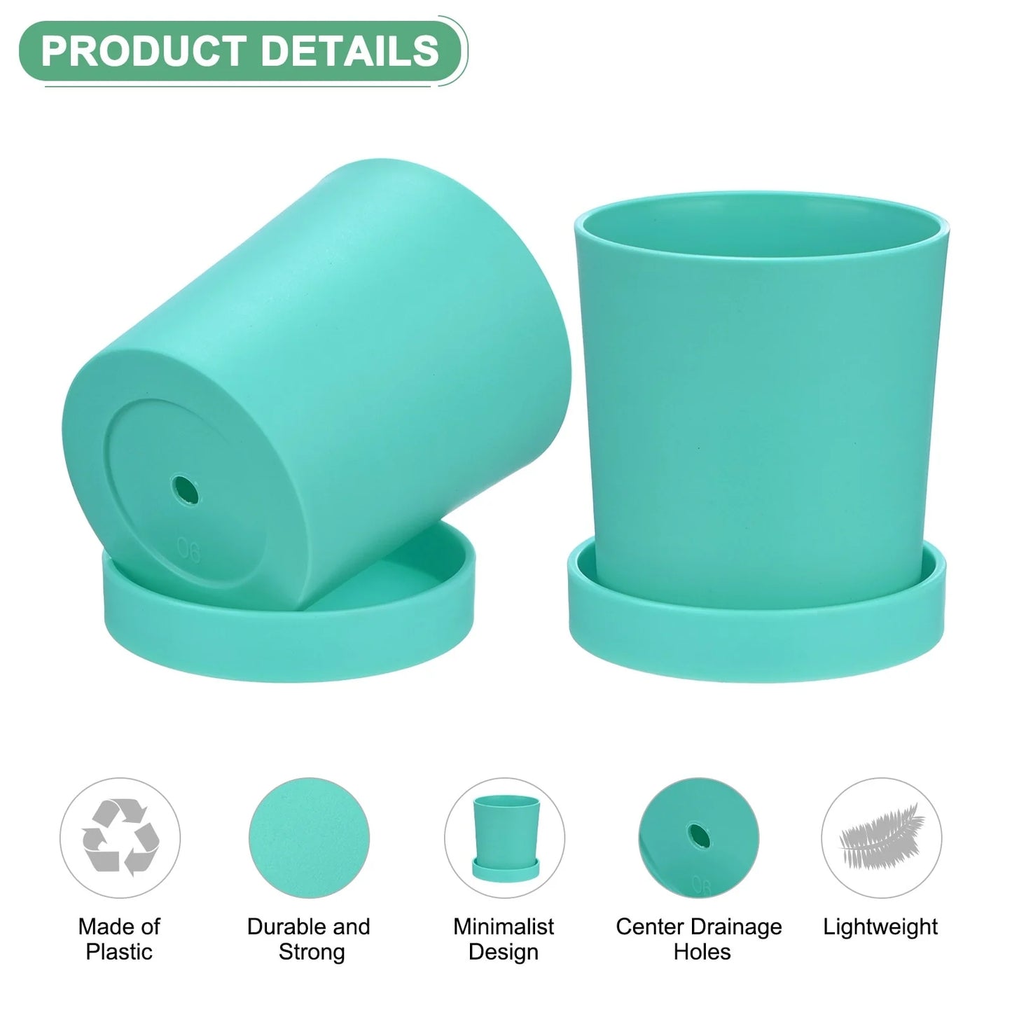 4-Pack Plant Pots, Plastic Pots with Drainage Holes