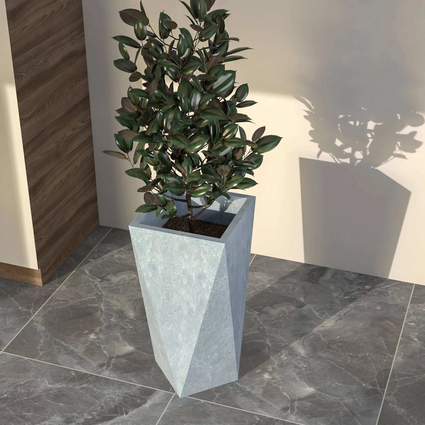 Aloe Fiberstone & MGO Clay Tapered Square Durable Planter, Indoor/Outdoor Weather Resistant Pot with Drainage, Yard Porch Decor