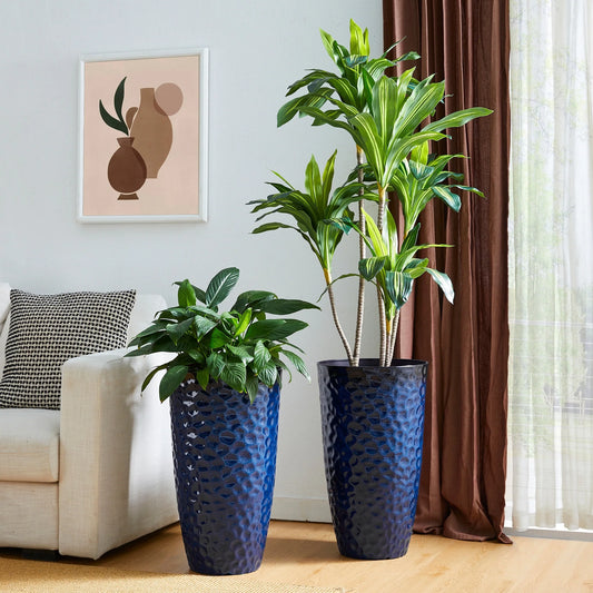 Glitzhome 23.75"H Set of 2 Oversized Eco-Friendly PP and Stone Honeycomb Textured Blue/Green/Red Tall Plastic Planter