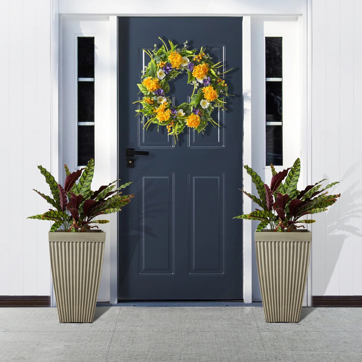 Glitzhome Oversized Eco-Friendly PE Tall Planter Porch Flowerpot (Set of 2)