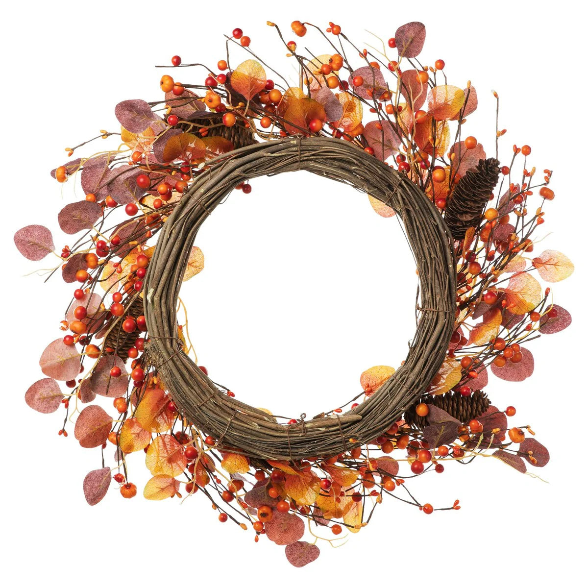 Glitzhome 22"D Fall Eucalyptus Berry Wreath for Thanksgiving