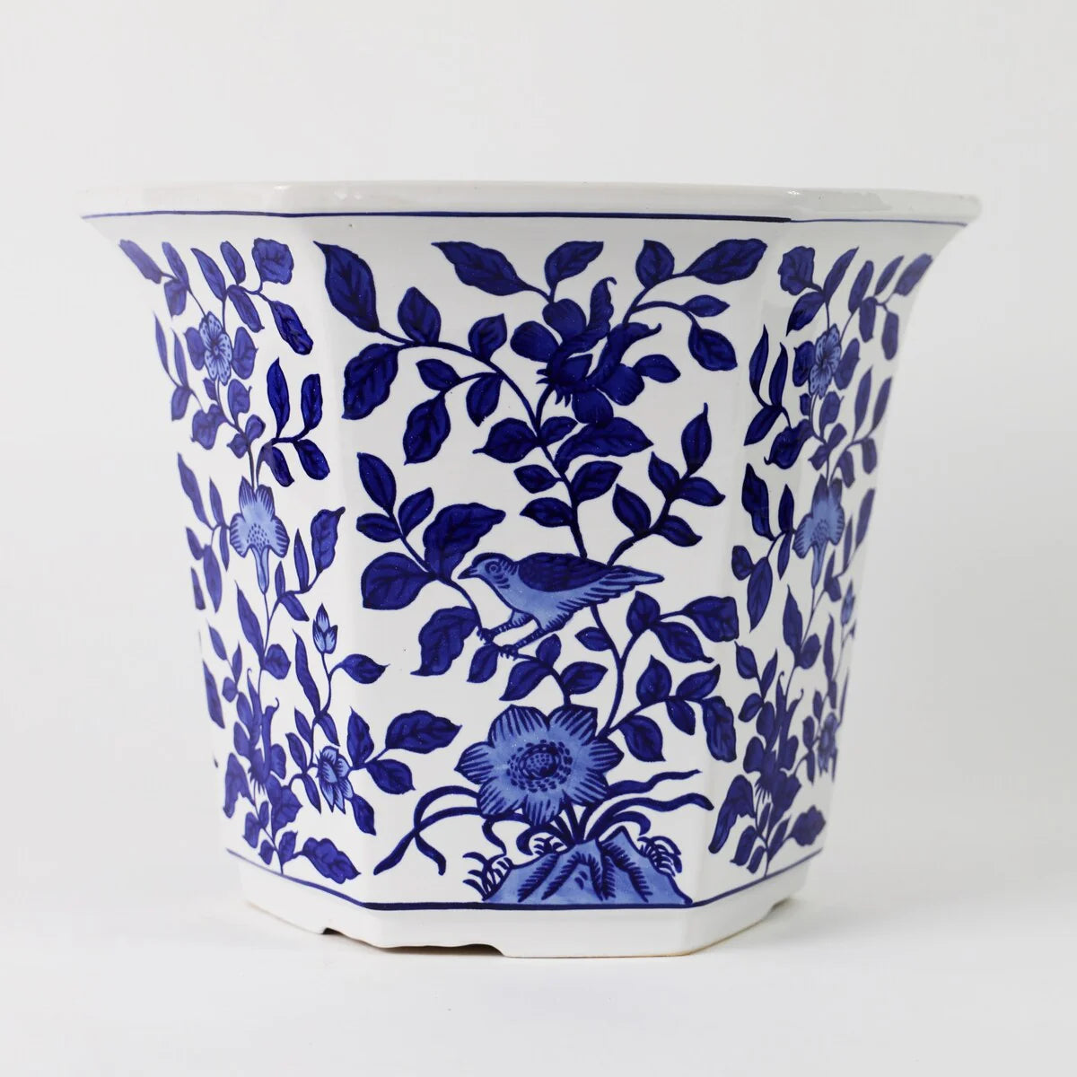 Euro Ceramica Blue and White Aviary Garden Planter