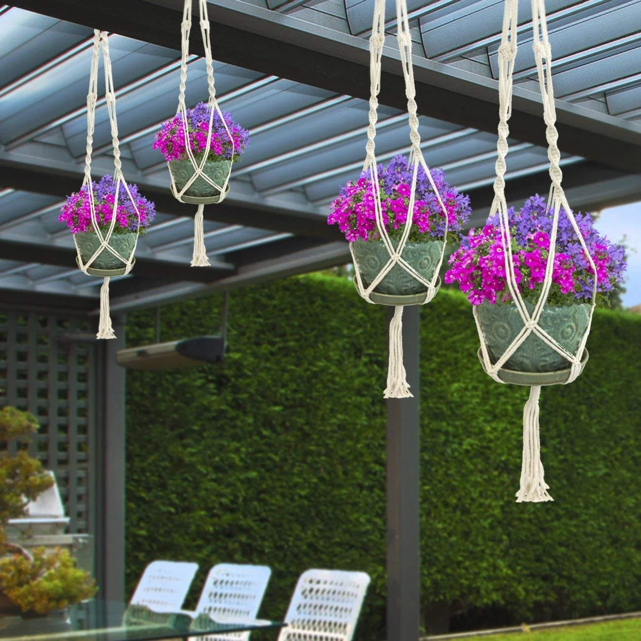 Macrame Plant Hanger (4, 6, 8 Pack) Indoor Outdoor Hanging Plant Pots Cotton Rope, Elegant for Home, Patio, Garden