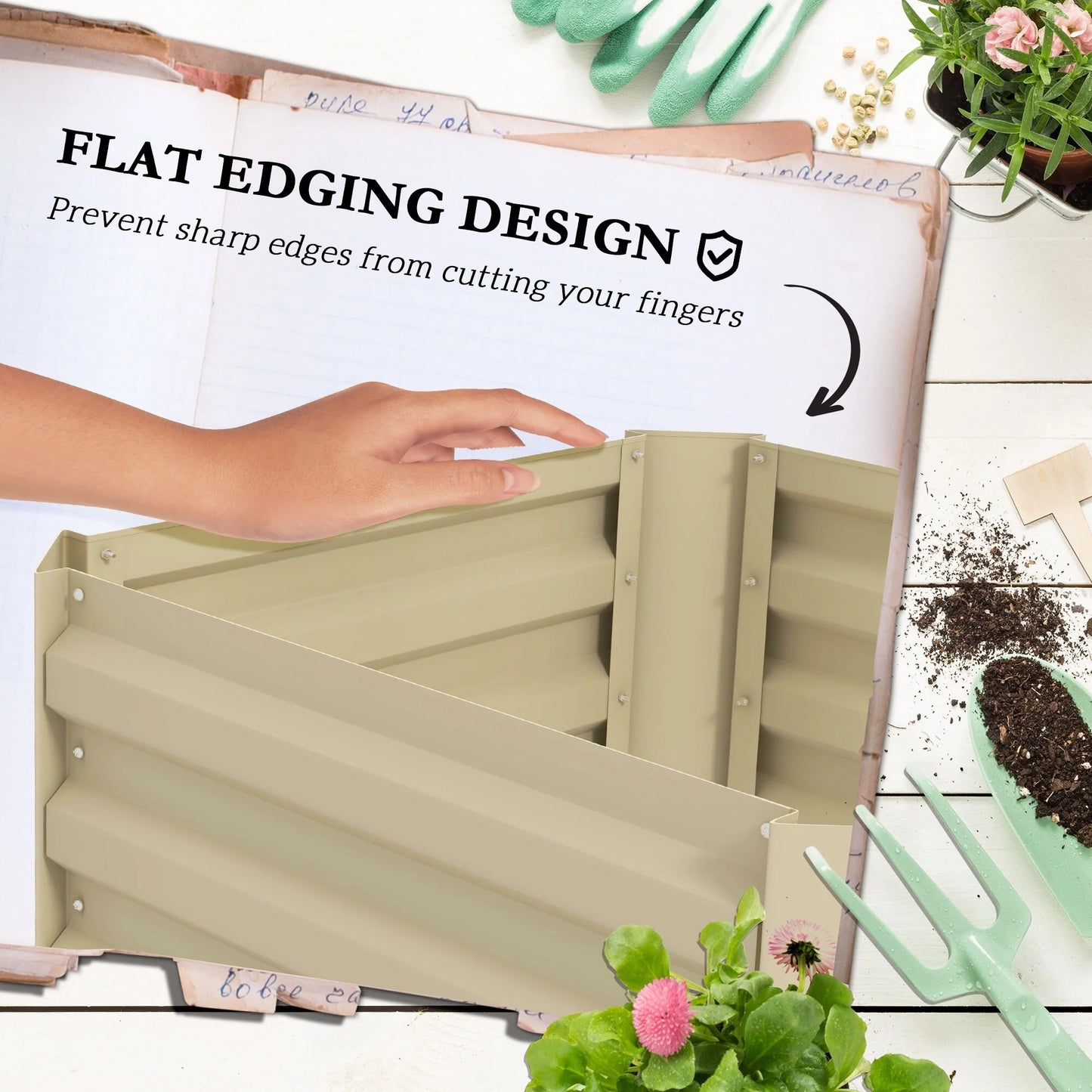 Outsunny Galvanized Raised Garden Bed, 24" x 24" x 11.75" Outdoor Planter Box with Trellis Tomato Cage and Open Bottom