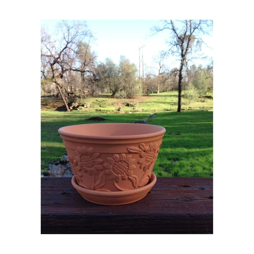 Set of 2 Sunflower Terracotta Garden Pot with Individual Tray, 2 SIZES