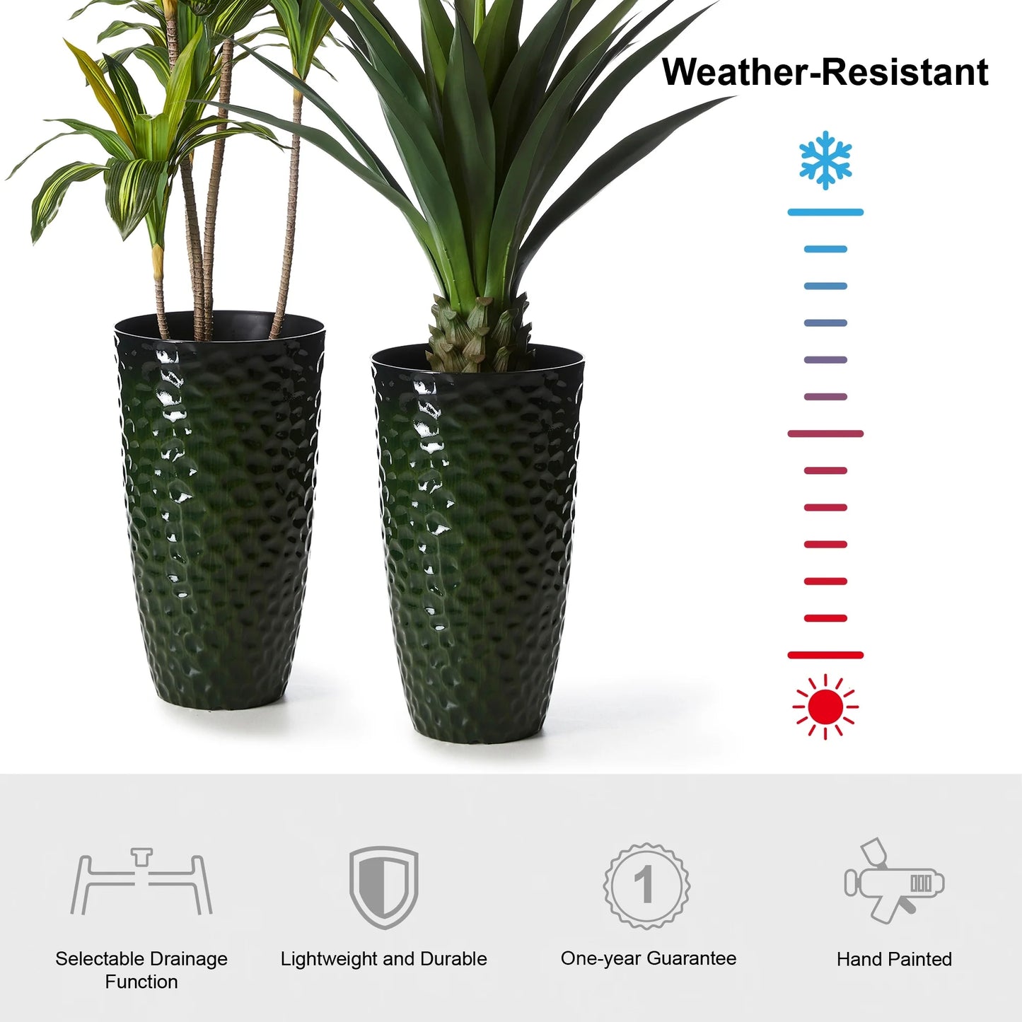 Glitzhome 23.75"H Set of 2 Oversized Eco-Friendly PP and Stone Honeycomb Textured Blue/Green/Red Tall Plastic Planter