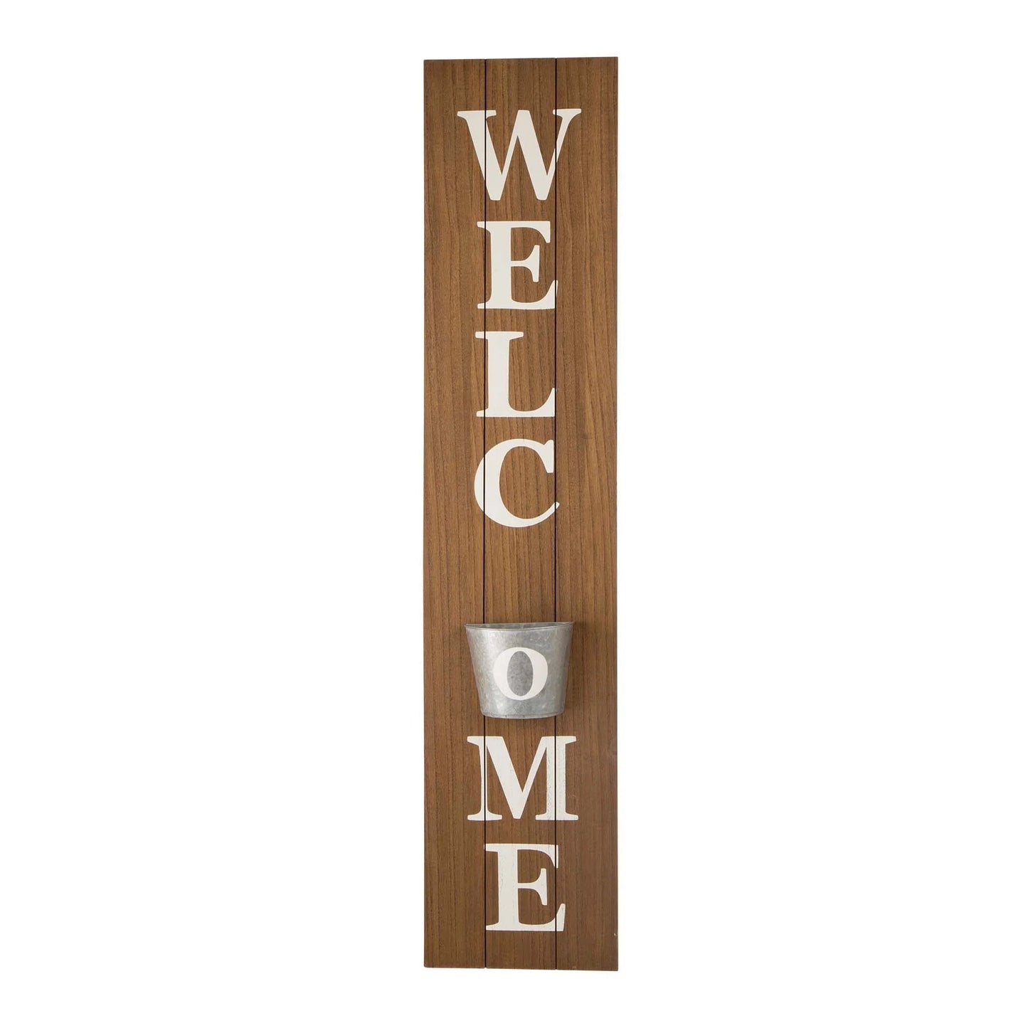 Glitzhome 42-inch Wooden Welcome Porch Sign Wall Decor with Metal Planter
