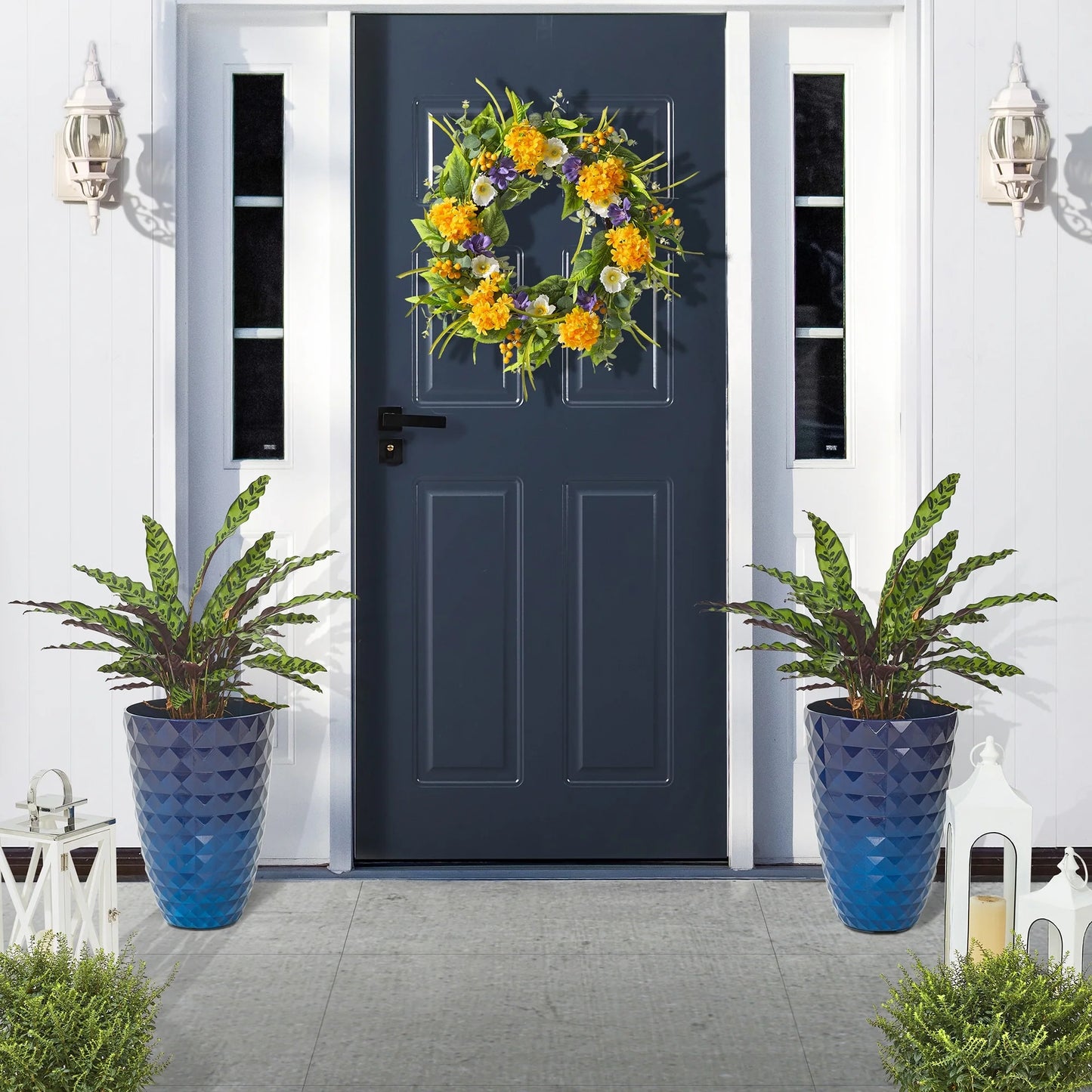 Glitzhome 19.75" H Eco-Friendly Oversized Faux Ceramic Diamond Textured Tall Planter Porch Flowerpot (Set of 2)