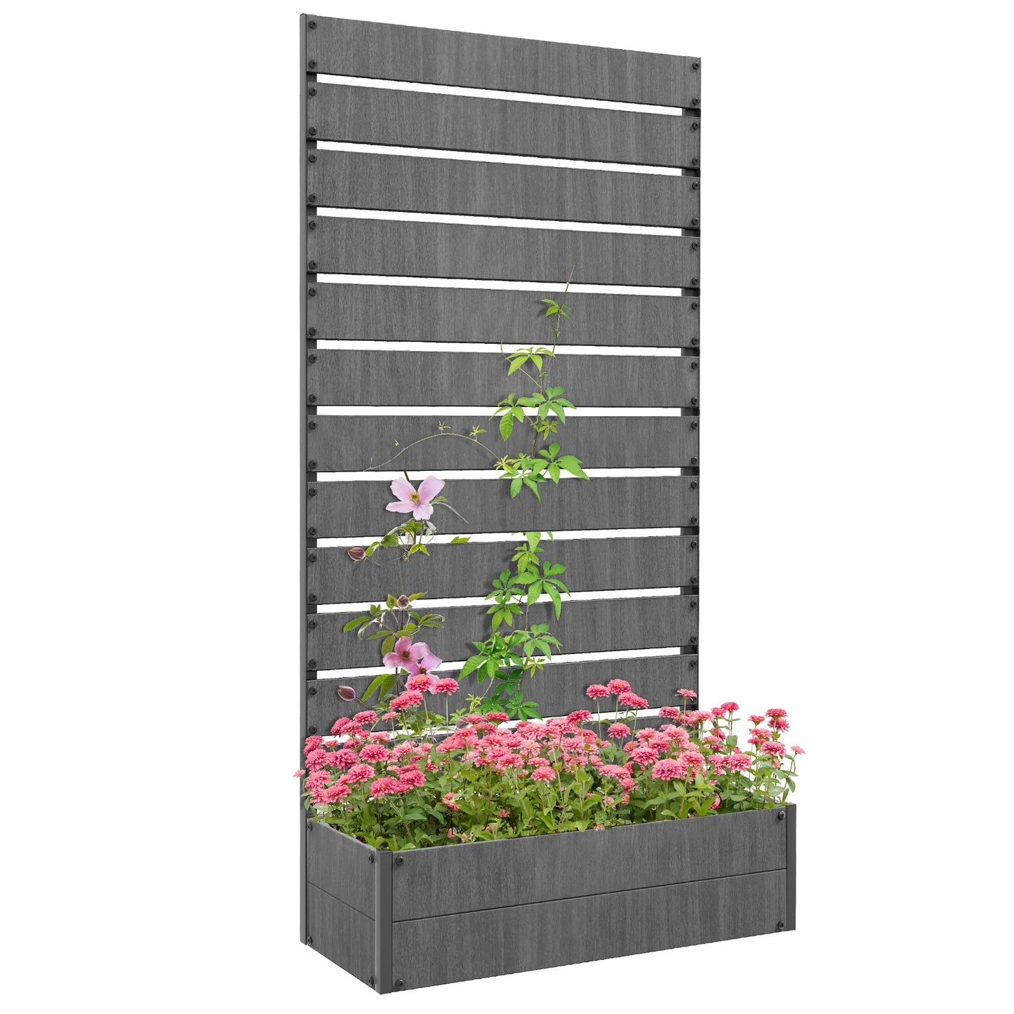Outsunny Raised Garden Bed with Trellis for Climbing Plants, Planter Box with Self Draining Gap, Freestanding Trellis Planter