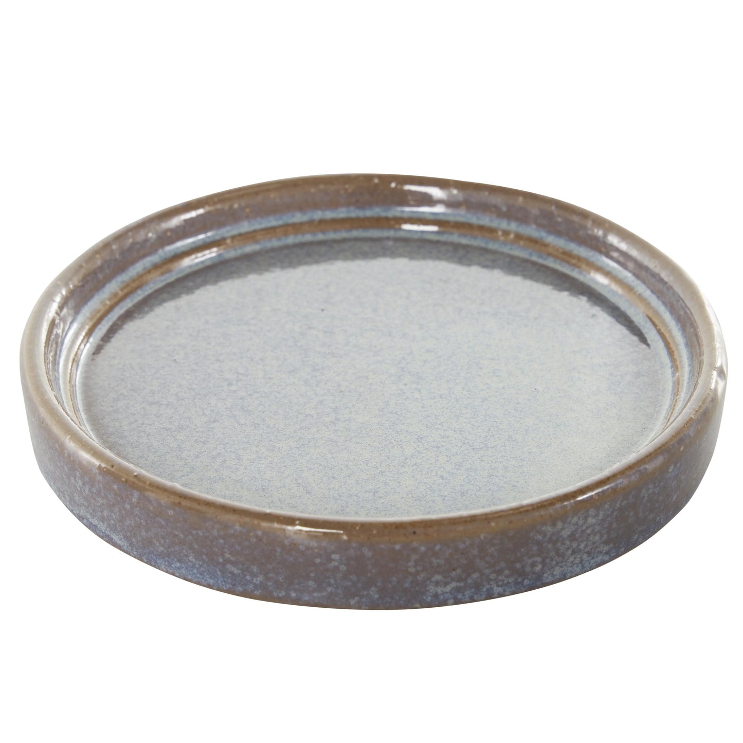 Ceramic Geometric Oval Patterned Indoor Outdoor Planter with Brown Accents and Base Tray - Set of 3 Blue - Roche River Decor