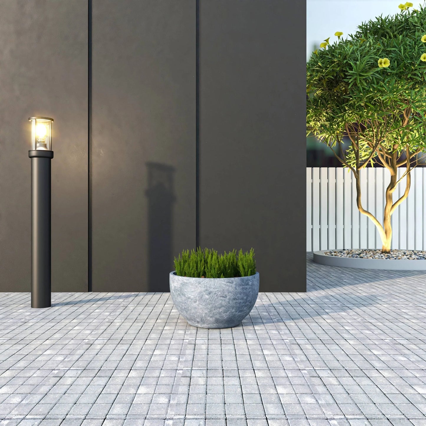 Grove Modern Round Fiberstone and MgO Clay Plant Pot with Drainage Holes for Indoor & Outdoor Home Office Yard Patio Decor