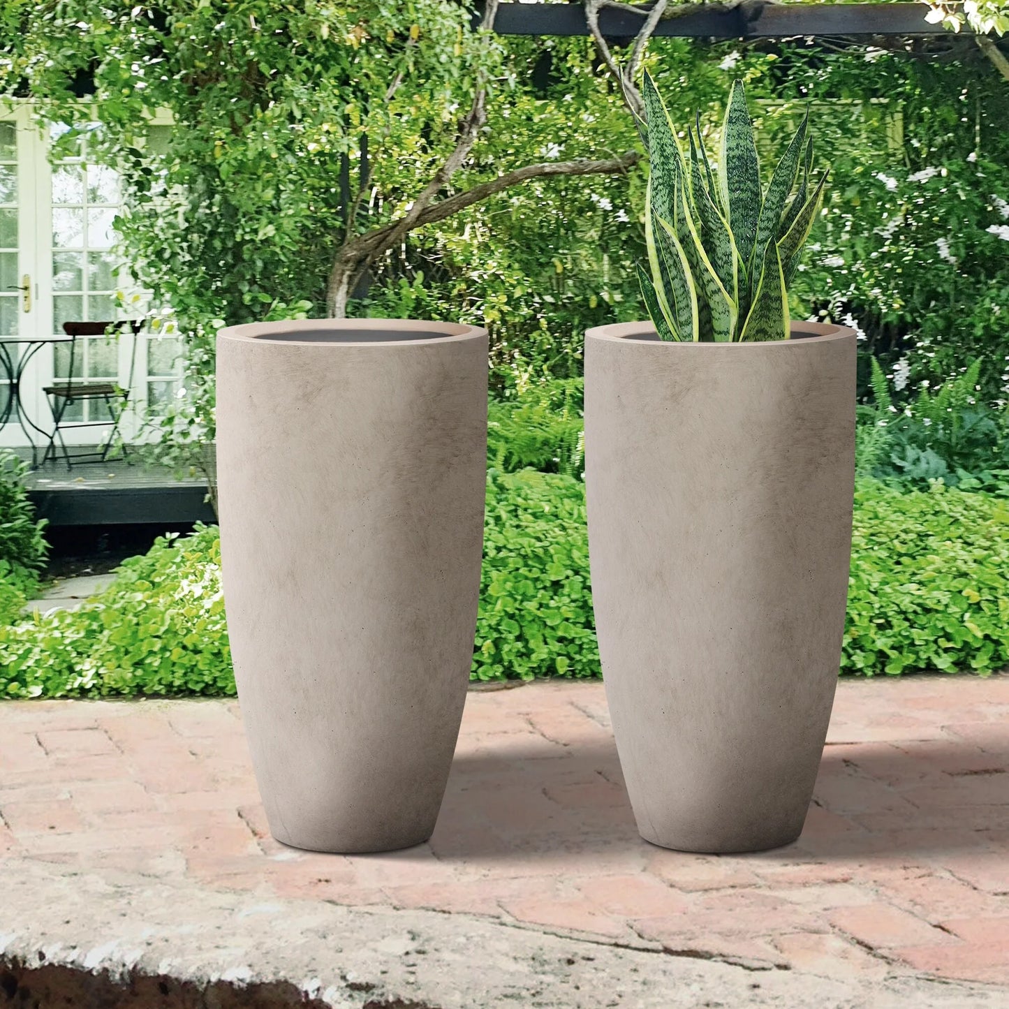 Plantara 24" H Tall Concrete planter(Set of 2), Large Outdoor Plant pot, Modern Tapered Flower pot for Garden