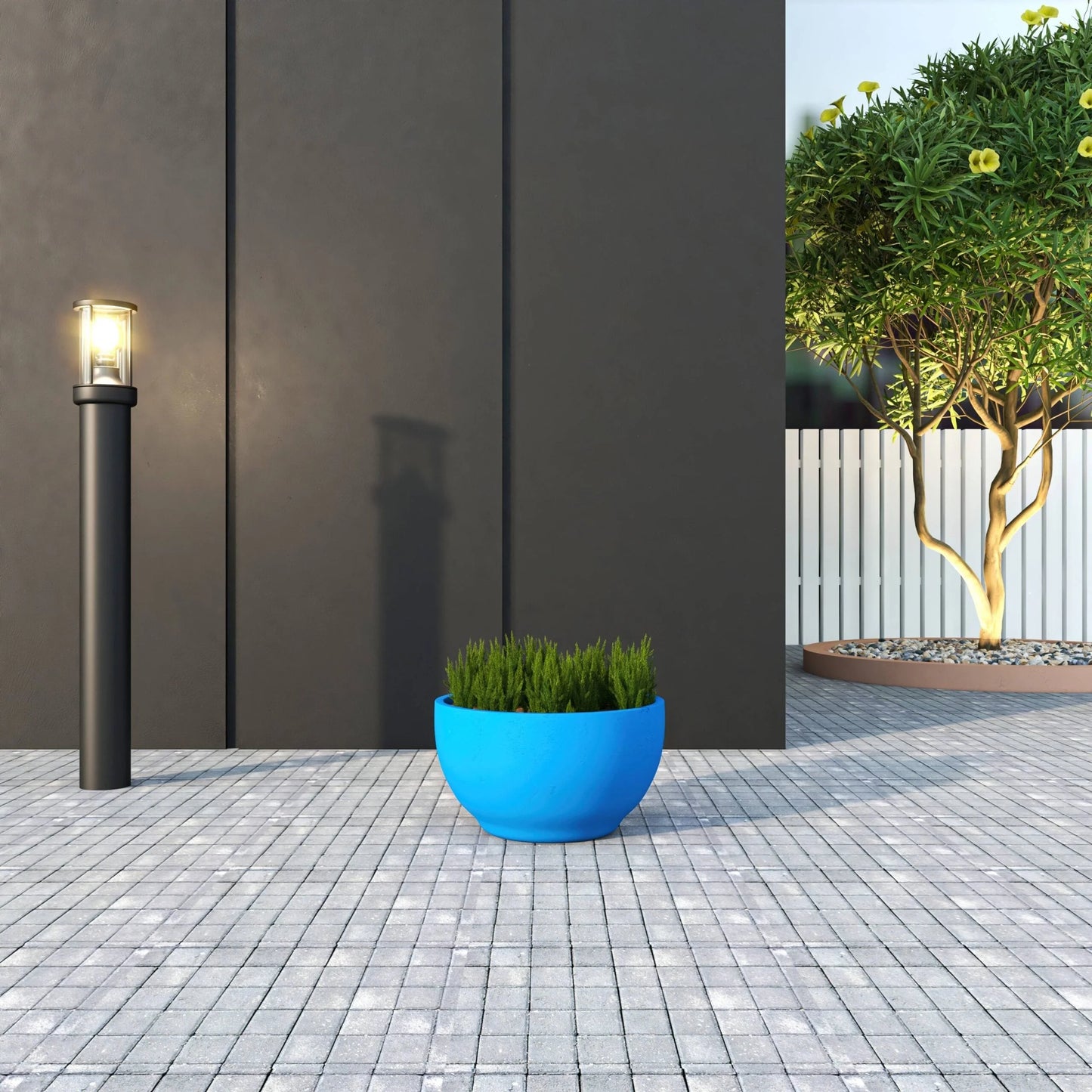 Grove Modern Round Fiberstone and MgO Clay Plant Pot with Drainage Holes for Indoor & Outdoor Home Office Yard Patio Decor