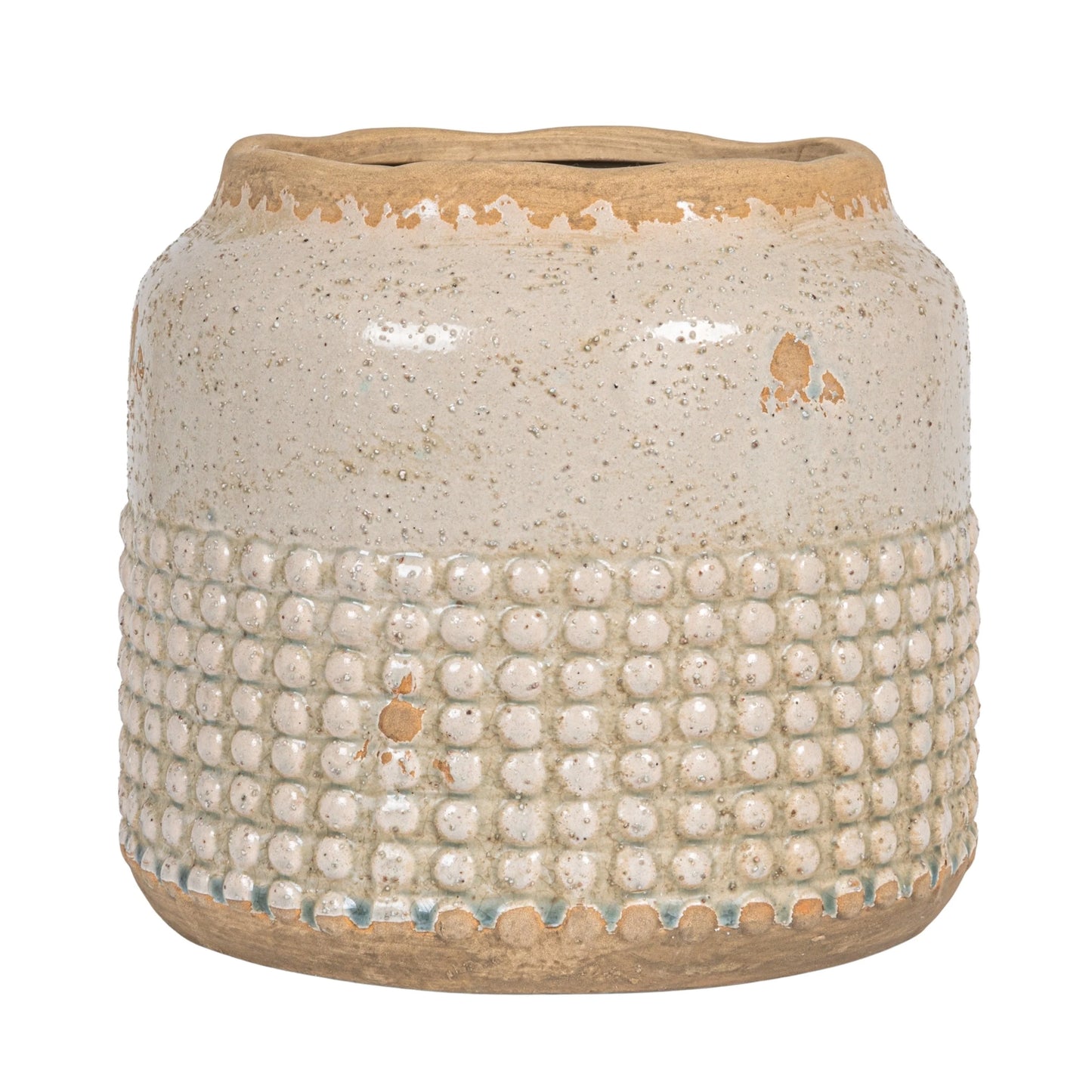 Round Terra-cotta Hobnail Planter Vase with Heavily Distressed Finish