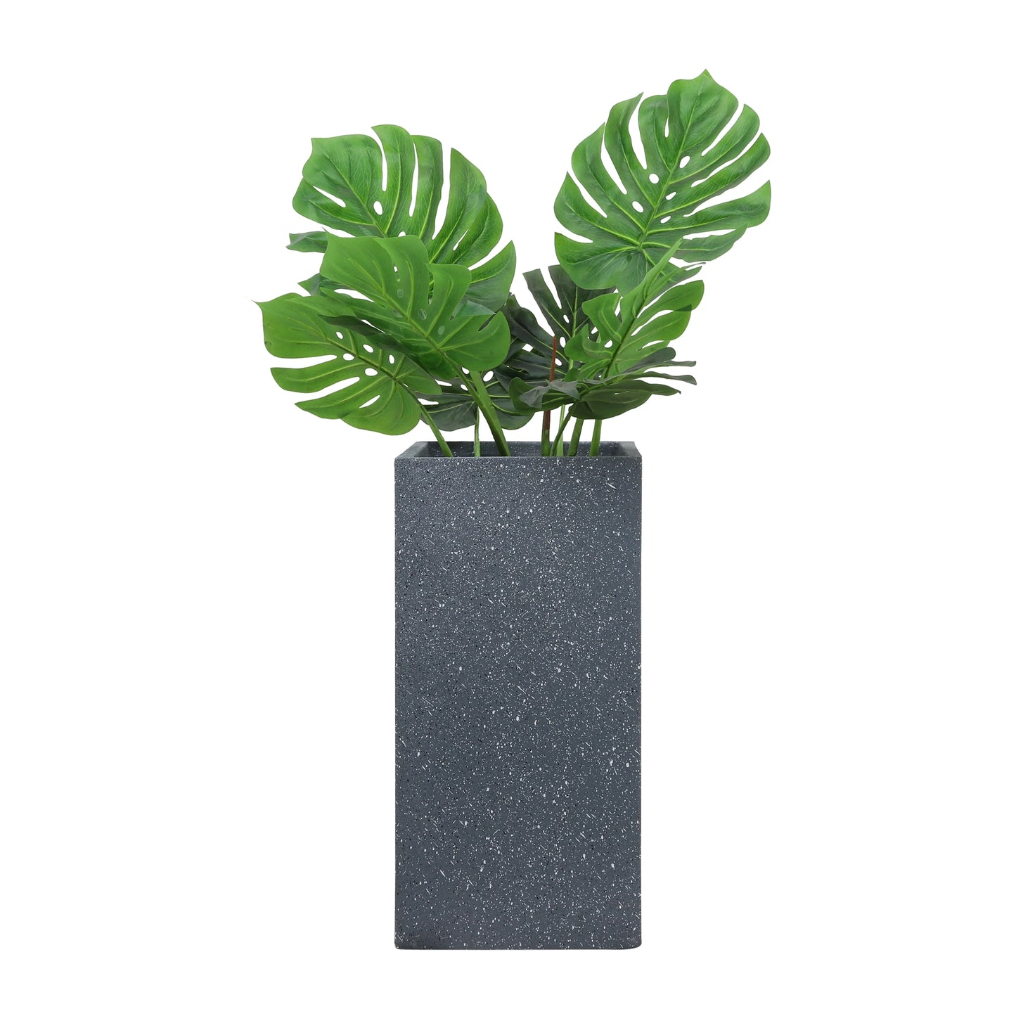 Dark Gray Resin Square Nested Planters, Set of Two, 11"Lx11"W 22"H/13"Lx11"W28"H, Stylish Indoor and Outdoor Plant Pots,