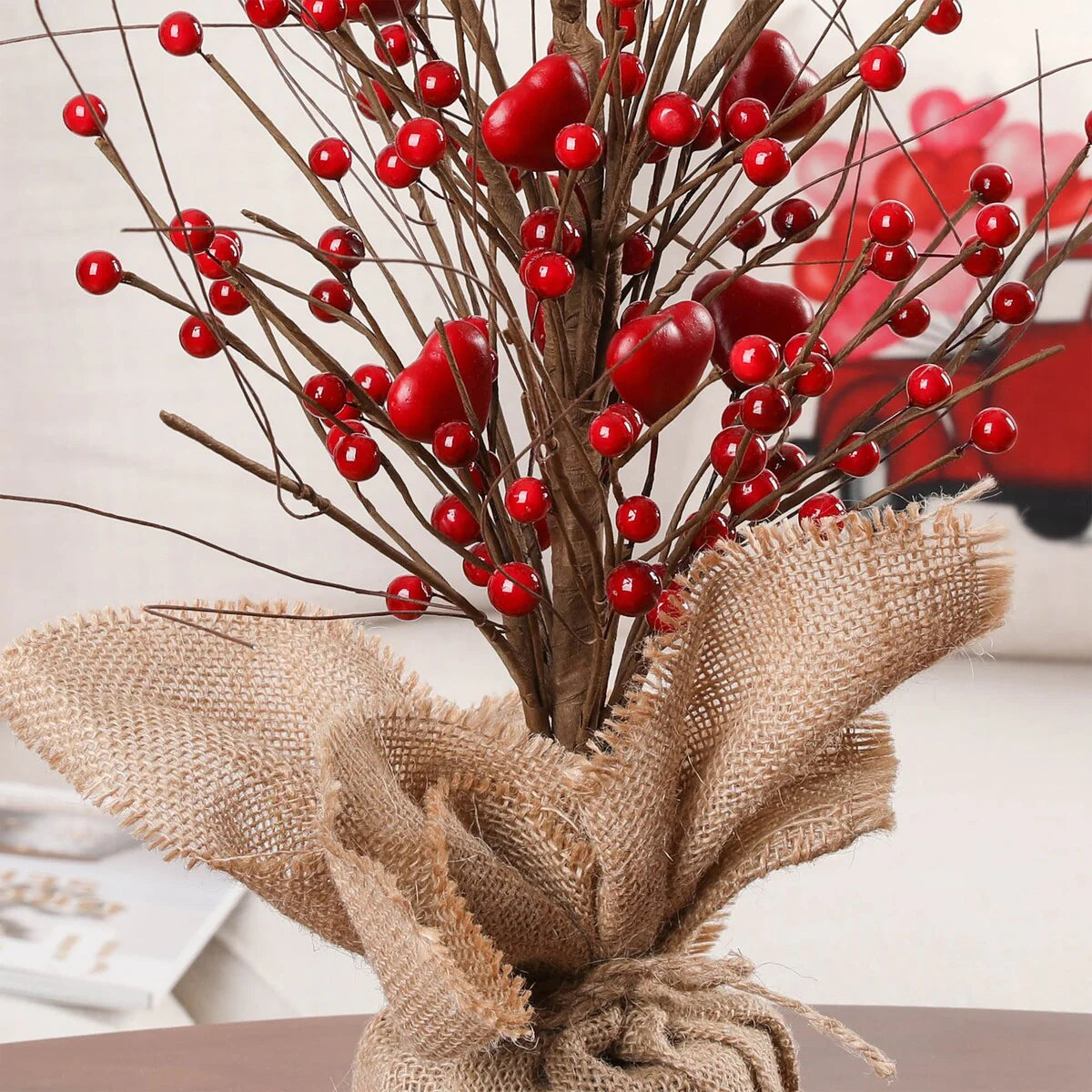 Glitzhome Heart Berry & Fleur-de-Lis Tree Valentine's & Mardi Gras Tree